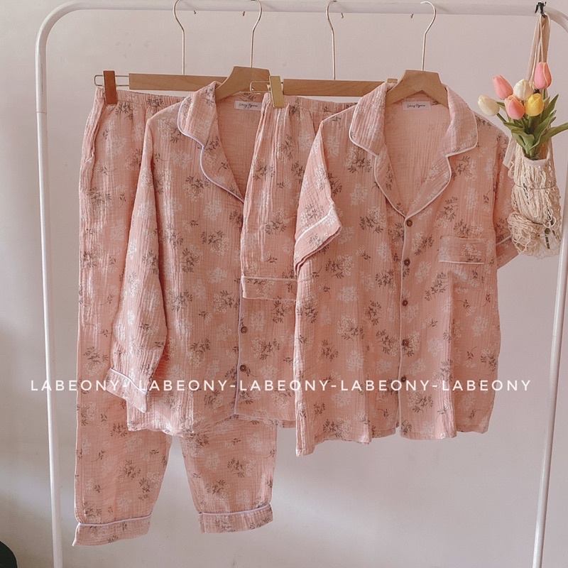 Pijama muslin đồ bộ nữ hoa cherry BỒ CÔNG ANH Labeony