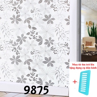 Giấy dán kính mờ khổ 90cm hoặc 45cm dài đặt theo số lượng x1m mã 9875 hình lá 6 cánh nền trắng