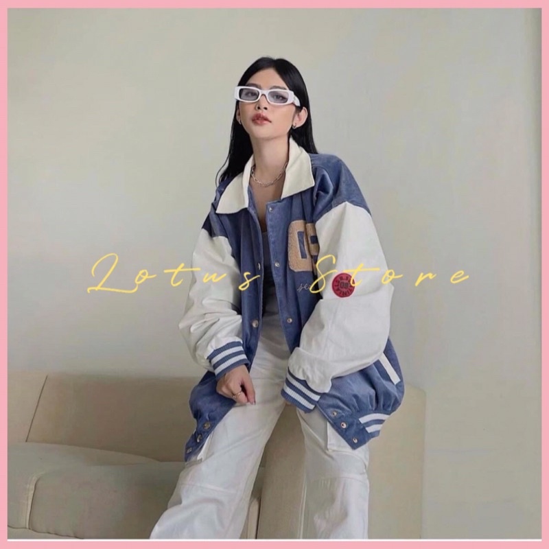 Áo Khoác Bomber Cổ Bẻ LOTUS Nữ Unisex 🌸FREESHIP🌸 Sweater form rộng tay bồng nhung tăm, hoodie zip bóng chày Ulzzang