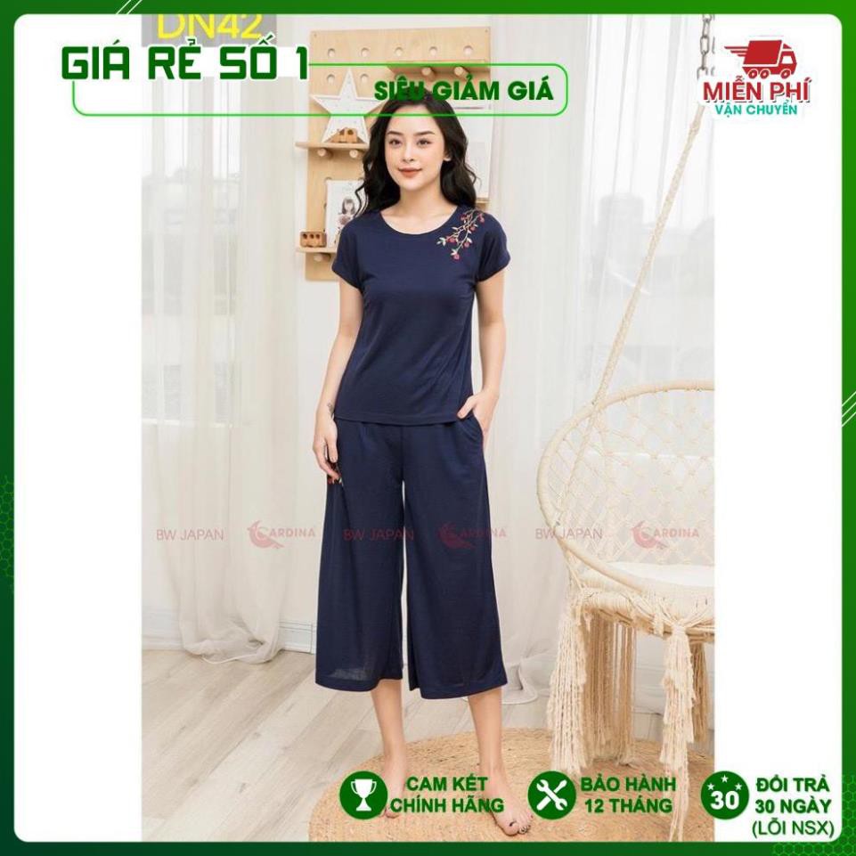 Đồ Bộ mặc nhà, bộ Đũi Lụa Lửng Cao Cấp Thêu Hoa chính hãng CARDINA, vải mềm mát mịn