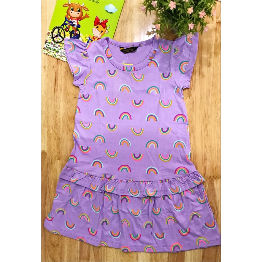 Váy, đầm bé gái chất cotton thoáng mát nhiều hoạt tiết dễ thương Cầu vòng tím 2 bèo - GD050705CVB