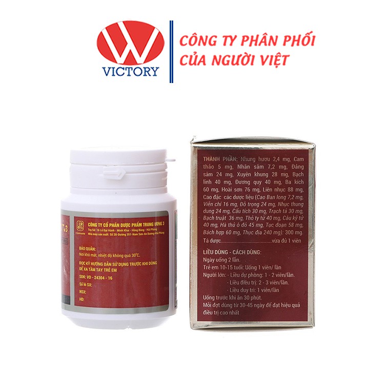 Sâm nhung bổ thận TW3 (Hộp 30 viên) -  Viên uống hỗ trợ bổ thận tráng dương - Victory Pharmacy