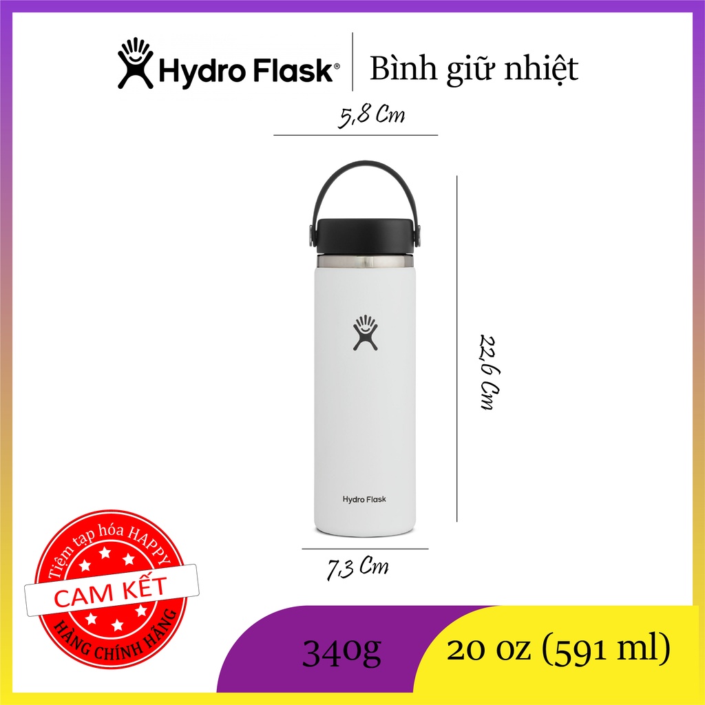 Bình giữ nhiệt Hydro Flask nắp vặn dung tích 20 oz  - Hydro Flask Wide-Mouth Vacuum Water Bottle
