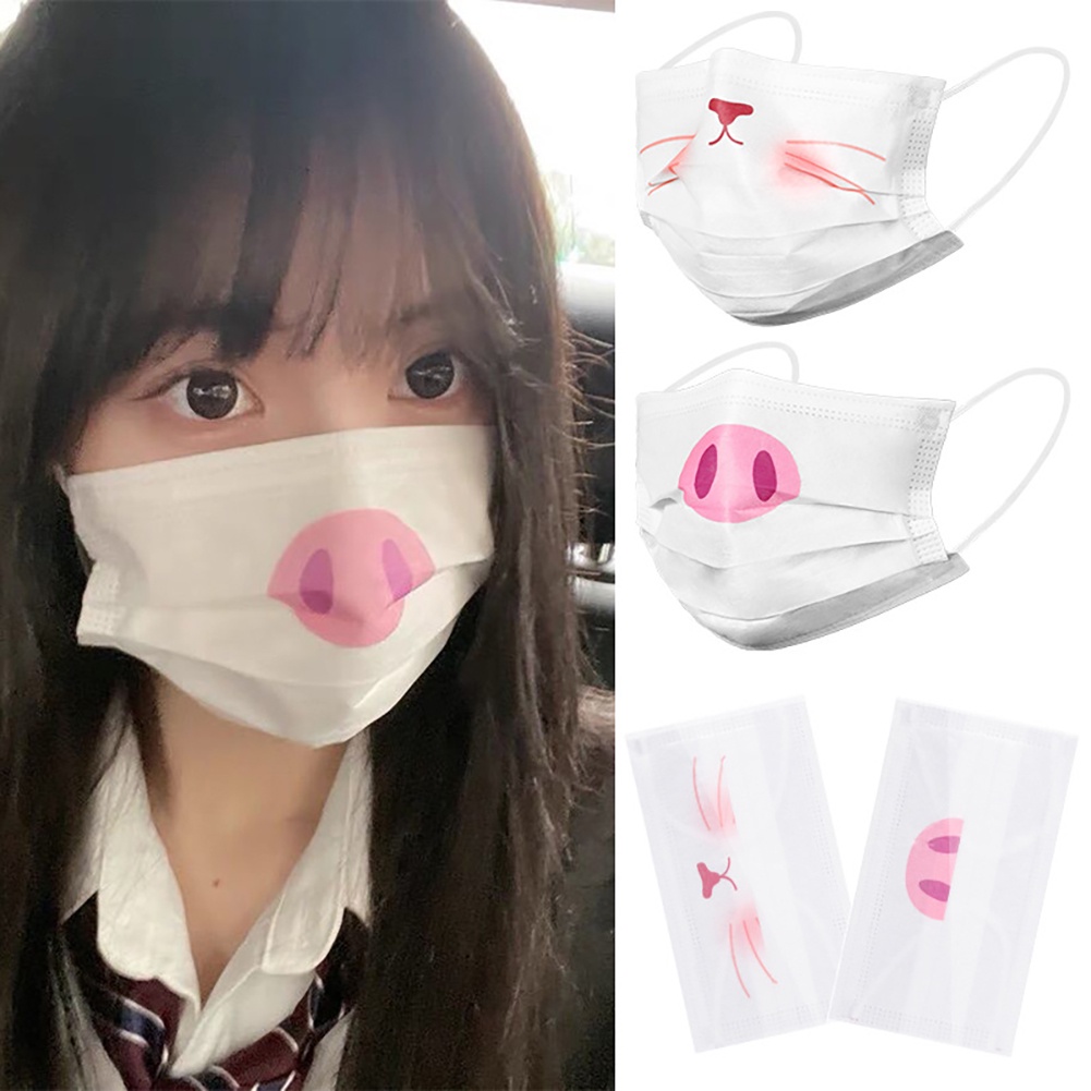 Set 10 Khẩu Trang Ba Lớp Hình Chó Mèo Yugui Dễ Thương Dùng Một Lần Bảo Vệ Cho Người Lớn