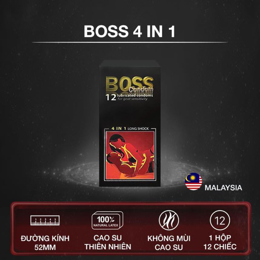 Bao cao su Boss 4 in 1, gân gai, siêu mỏng, kéo dài thời gian, hộp 12 cái xịn