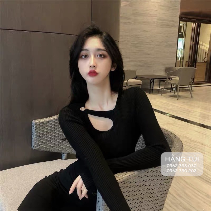 Áo len tăm khoét cổ lệch - Áo len tăm cao cấp, kiểu dáng thời trang