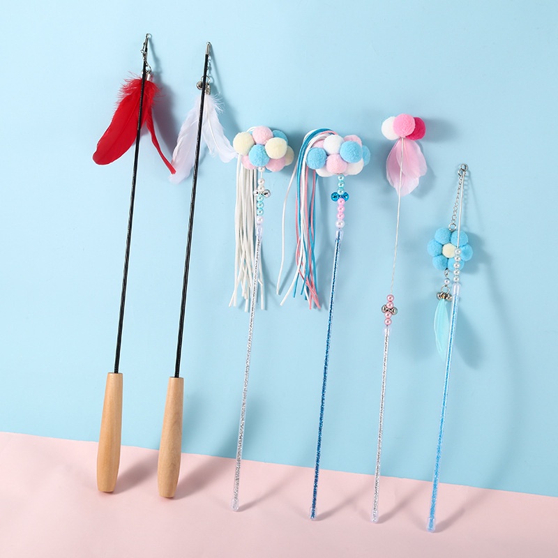 Đồ chơi cho mèo Cần câu mèo trêu đùa mèo xinh xắn có chuông nhiều loại cho Pet