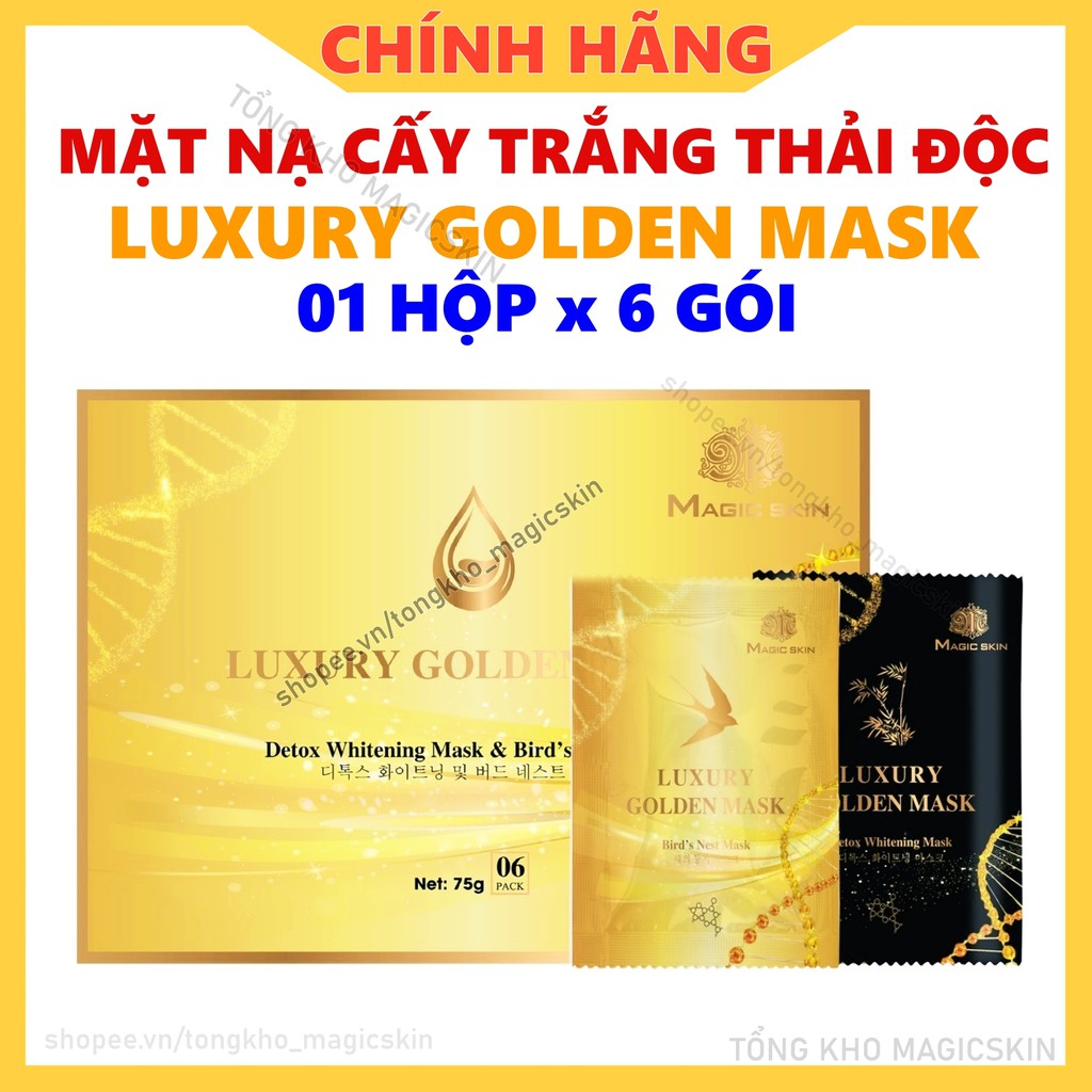 Ủ YẾN THẢI ĐỘC Luxury Golden Mask🎈  Mặt nạ dưỡng trắng hút chì Magic Skin 🎈 HỘP 6 gói ✔ CHÍNH HÃNG