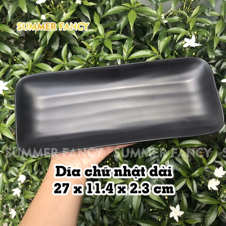 Dĩa chữ nhật melamine đen nhám size 30,8cm