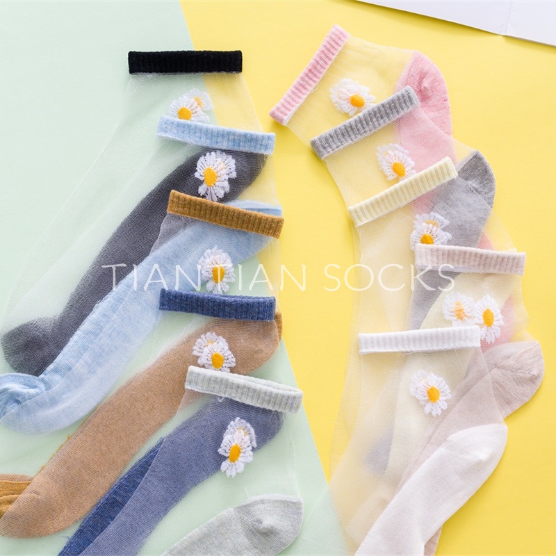 TIAN TIAN T162 Vớ nữ Lụa Mỏng Cổ Thấp Thoáng Khí In Hình Hoa Cúc Nhỏ Phong Cách Hàn Quốc Thời Trang Mùa Hè