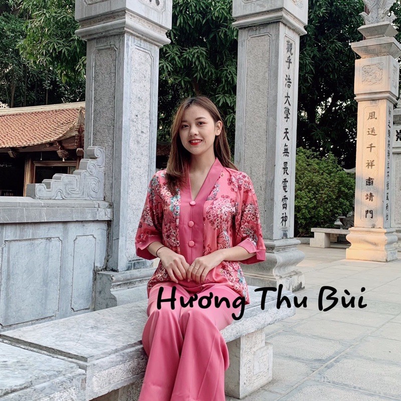 BỘ PHẬT TỬ HOẠ TIẾT HOA LỤA VÂN GỖ CAO CẤP