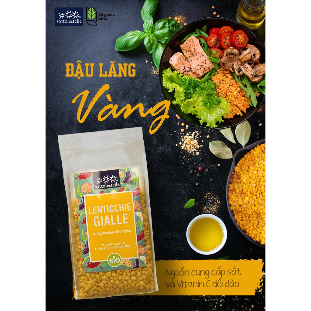 [Mã BMBAU50 giảm 7% đơn 99K] Đậu Lăng Vàng Hữu Cơ Organic Yellow Lentils Sottolestelle 500g