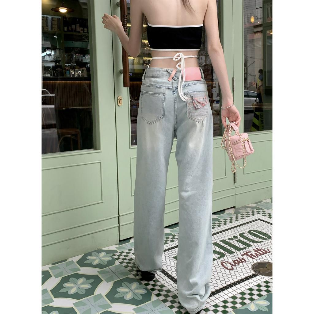 Fine Studio Quần Jean Ống Rộng Thẳng Lưng Cao Màu Sáng Thời Trang Mùa Hè Dành Cho Nữ