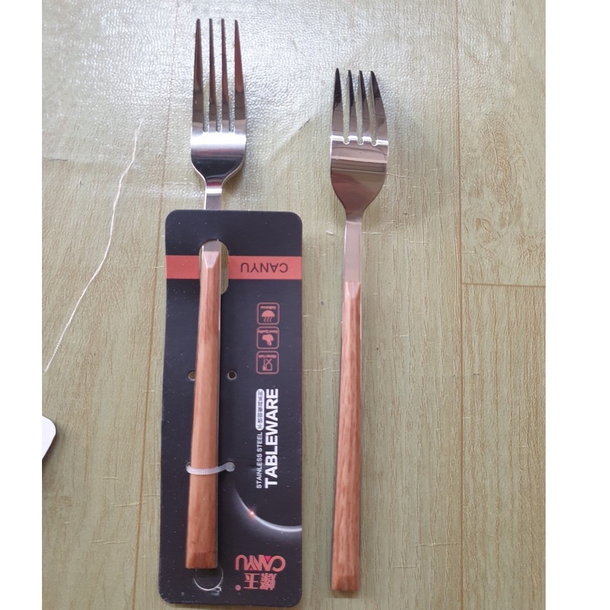 Bộ 6 c Dĩa Inox 304 Cán Gỗ KT: 21x2.5cm