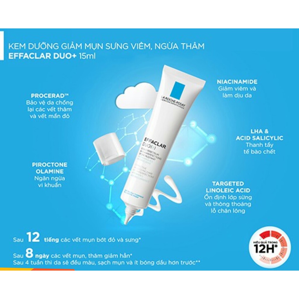 Kem Dưỡng Giúp Giảm Mụn, Thông Thoáng Lỗ Chân Lông & Ngăn Ngừa Vết Thâm Sau Mụn La Roche-Posay Effaclar Duo+ 40ml