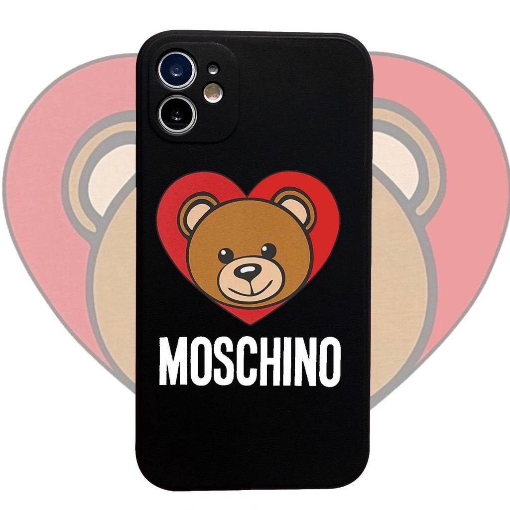 Ốp lưng iphone Hình Gấu Moschino dẻo cạnh vuông chống sốc bảo vệ camera 7plus/8plus/x/xs/xsmax/11/12/13/pro/promax