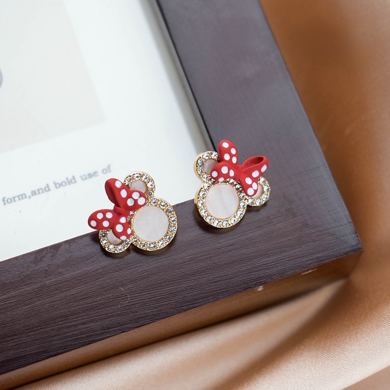 DISNEY Bông Tai Hình Chuột Mickey/ Minnie Màu Đỏ Xinh Xắn Thời Trang Cho Nữ