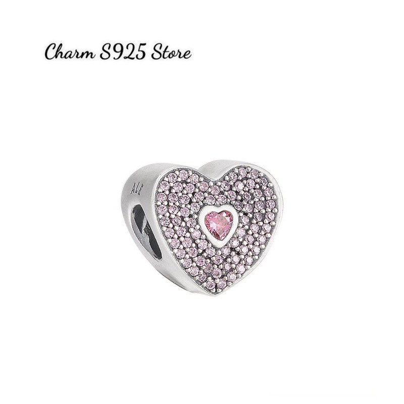 charm pan Ale tim đính đá hồng bạc s925 cao cấp