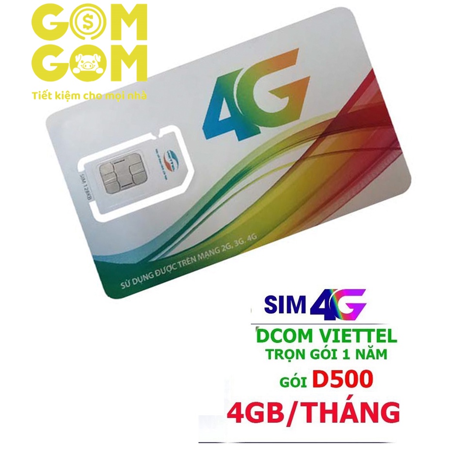 Sim 4G Viettel D500 Trọn Gói 1 Năm (4GB/THÁNG) Không Nạp Tiền - Hàng Chính Hãng - Mẫu Ngẫu Nhiên