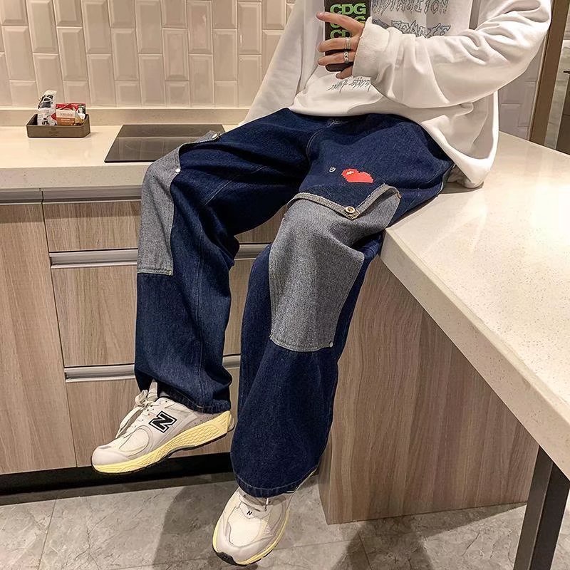 Quần Jean Dài Phong Cách Hip Hop Đường Phố Hàn Quốc Cá Tính Cho Nam Size S-3XL