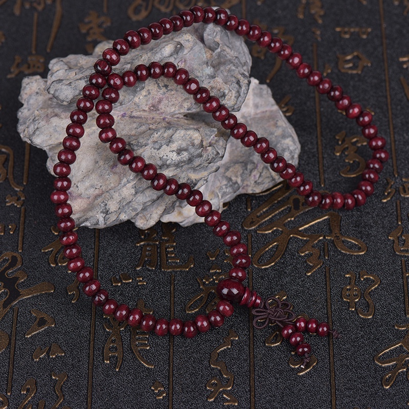 Vòng Tay Chuỗi 108 Hạt Gỗ Đàn Hương Đỏ May Mắn Đường Kính 6mm Thời Trang Cho Nam Và Nữ