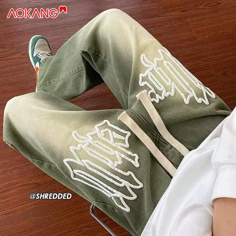 Quần jean dài AOKANG lưng cao in họa tiết thời trang mùa đông cho nam