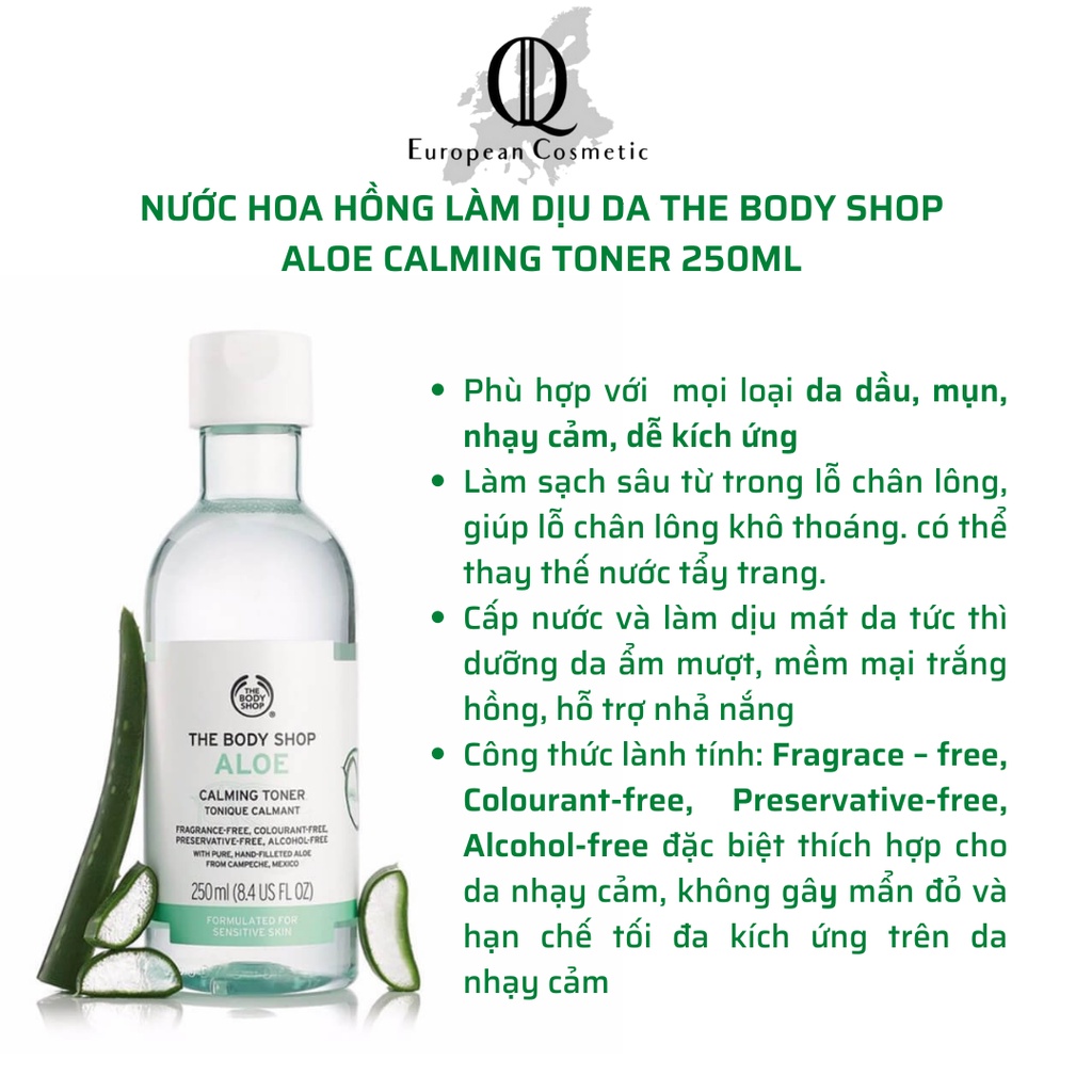 Nước hoa hồng da nhạy cảm the body shop ALOE calming toner 250ml làm dịu da, kích ứng da
