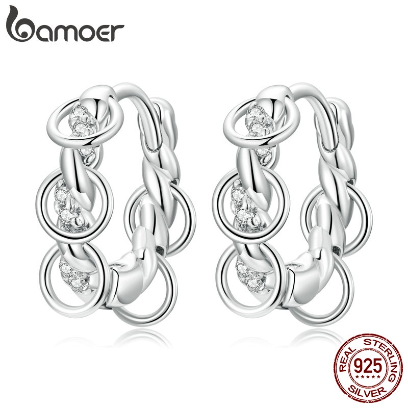 Bông tai Bamoer bạc 925 dạng dây xích thời trang