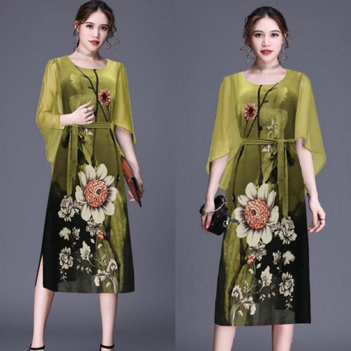 Đầm Suông Hoa Lá Cột Eo ANN2135 | BigBuy360 - bigbuy360.vn