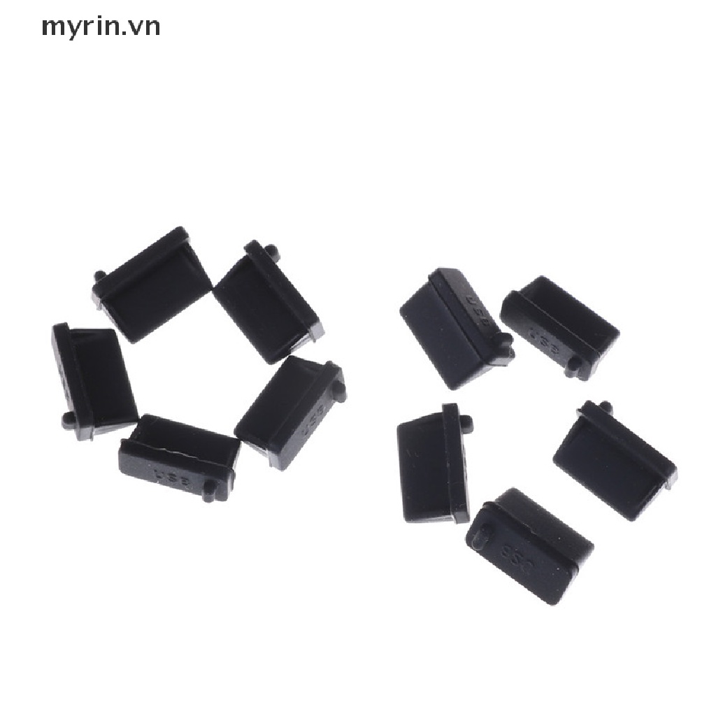 Set 10 Nút Cao Su Bịt Ổ Cắm USB Chống Bụi Hình Chữ A Màu Đen