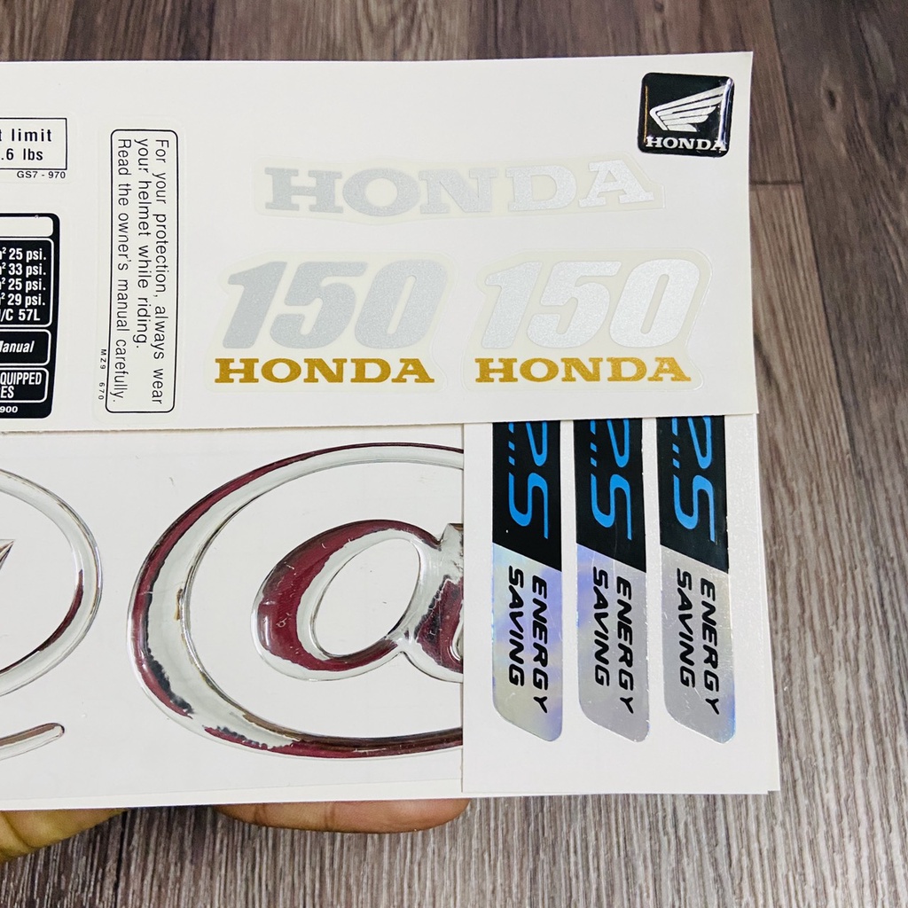 Bộ tem xe Honda @ 150 chất liệu nhựa nổi cao cấp, kèm tem thông số đầy đủ dán xe