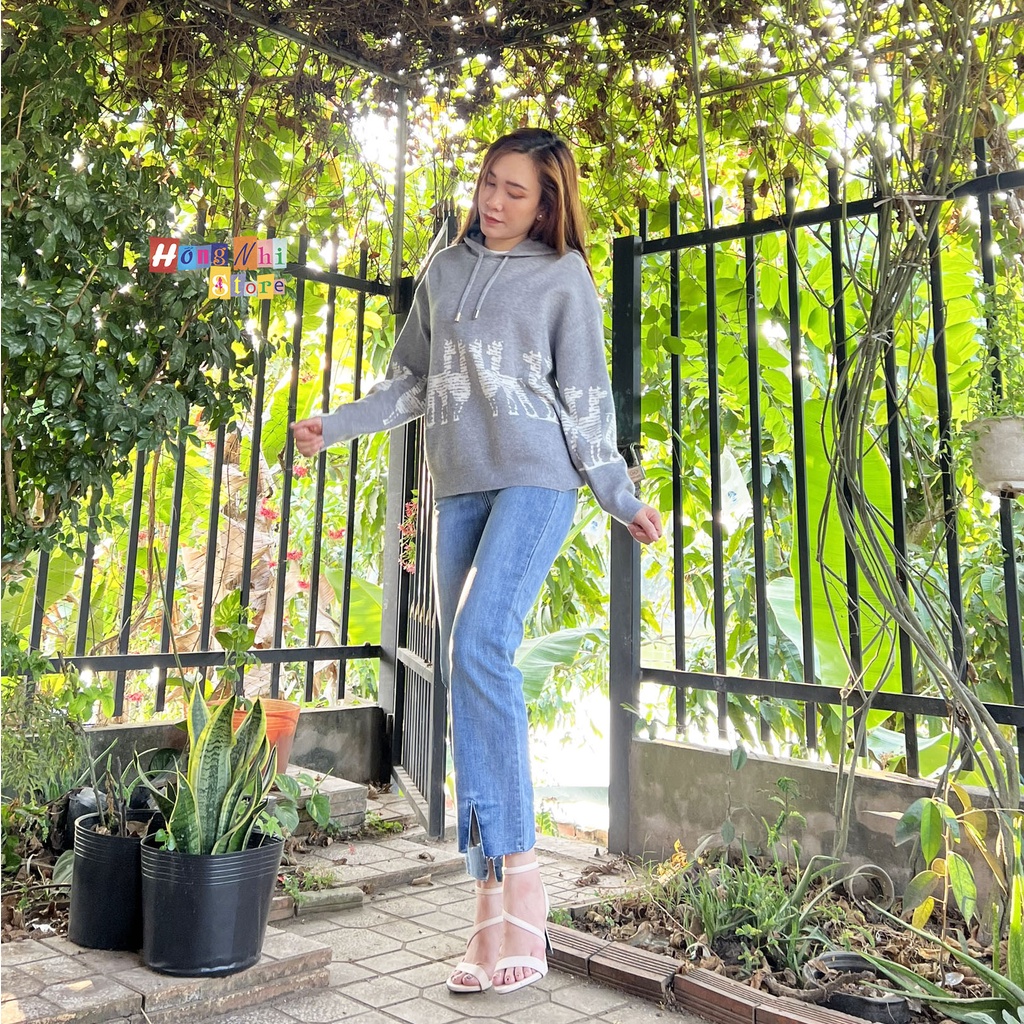 Áo Khoác Hoodie Len Hình Con Lạc Đà Dáng Rộng Có Nón Cao Cấp Ulzzang