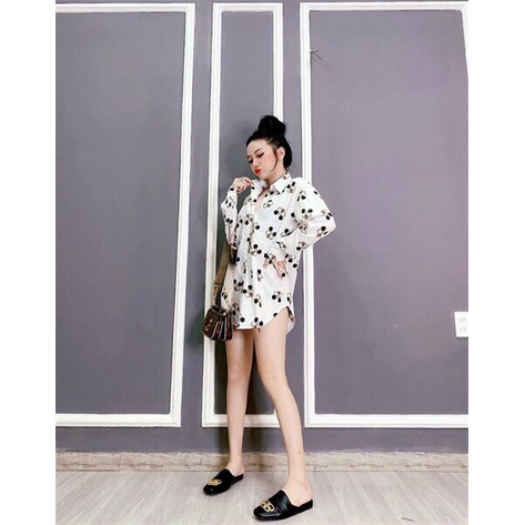 [ Miễn phí ship 2022 ] Đầm sơ mi in mickey nhỏ cực dễ thương đi chơi dạo phố