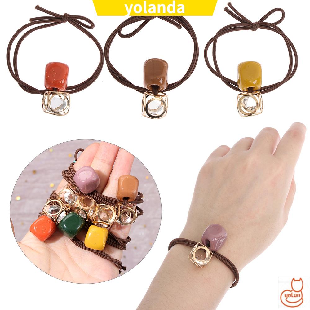 Set 1 / 5 Dây Buộc Tóc Co Giãn Họa Tiết Đơn Giản Thời Trang