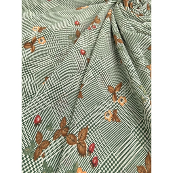 VOAN CHIFFON HOẠ TIẾT HOA SỌC CARO XANH LÁ - KHỔ VẢI 1.5M - VẢI NHÀ PHẠM