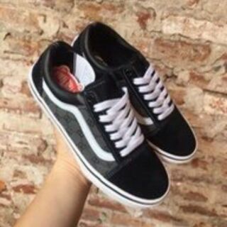 Giày Vans  hoa văn cổ da trơn, mũi và gót da lộn - full box