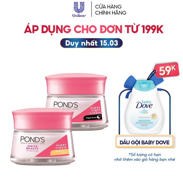 Bộ kem dưỡng Pond's White Beauty trắng hồng rạng rỡ (Ban ngày 50g + Ban đêm 50g) ( Linhnam_SPA )