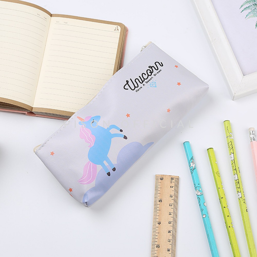 Hộp bút hình Unicorn da Pu Pison, bao bút họa tiết dễ thương 19.5*8.5*2cm  – PVN1792 – 1 cái