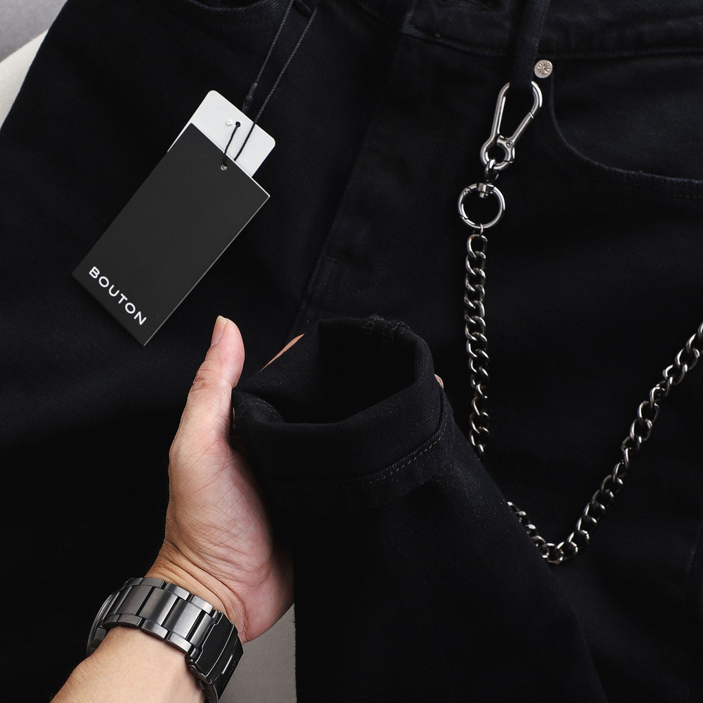 [Voucher Giảm 20k] Quần Jean Nam, Quần Bò Nam BOUTON Màu Đen Trơn, Form Skinny Phối Dây Xích, Co Giãn QJEC0004 160STORE. | BigBuy360 - bigbuy360.vn
