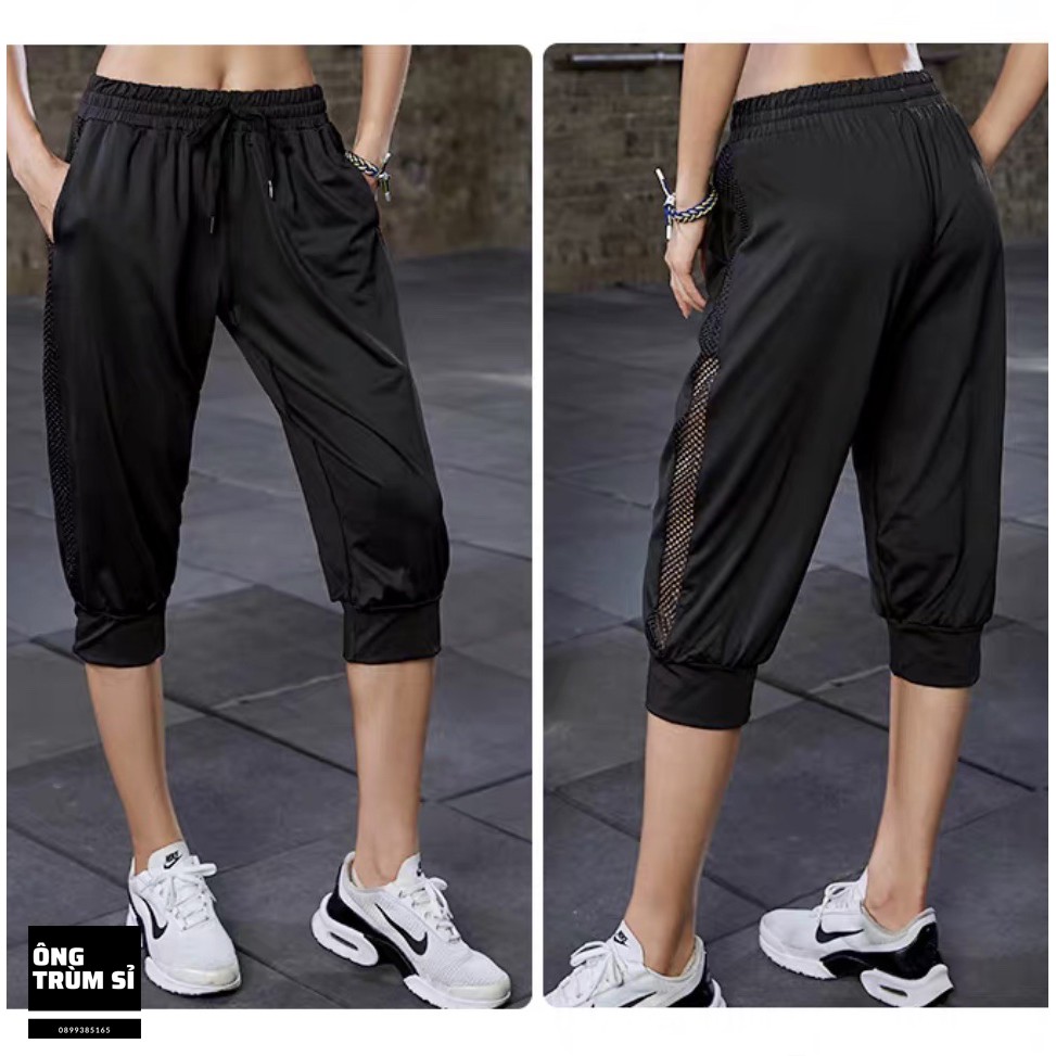 Quần jogger thể thao phối lưới lửng form nữ cực kỳ xì teen [ Lưới lửng ]