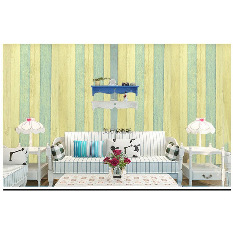 Decal giấy dán tường dán sọc xanh vàng