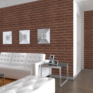 3m Giấy dán tường sẵn keo khổ 60cm  Giả gạch 3D nâu siêu bền