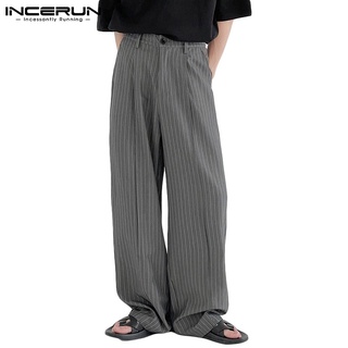  Quần dài INCERUN dáng rộng ống đứng hoạ tiết kẻ sọc cho nam 