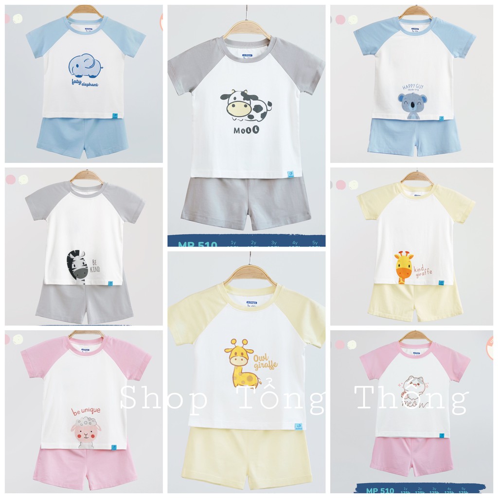 Bộ Mompa 100% Cotton cao cấp mềm mát thoáng thấm hút tốt mới cộc tay raglan in hình cho bé trai bé gái MP510 MP604