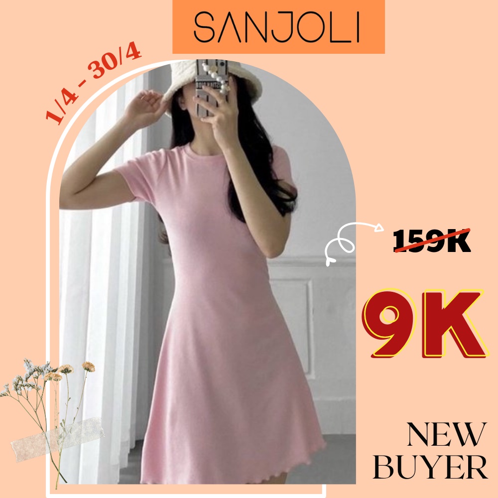 Đầm Body Cổ Tròn SANJOLI Váy Ôm Body Thun Trơn Nhún Nhẹ Dáng Xòe Nhiều Màu Đi Chơi, Đi Dự Tiệc VD064