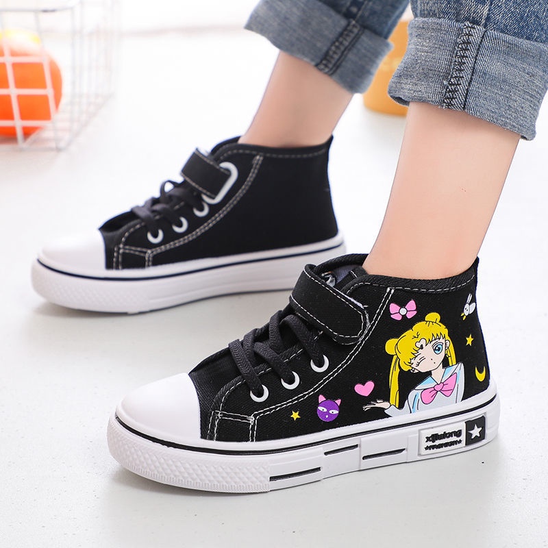 Giày Vải Canvas Cổ Cao In Họa Tiết Thủy Thủ Mặt Trăng Dễ Thương Thời Trang Cho Bé Gái 26-36