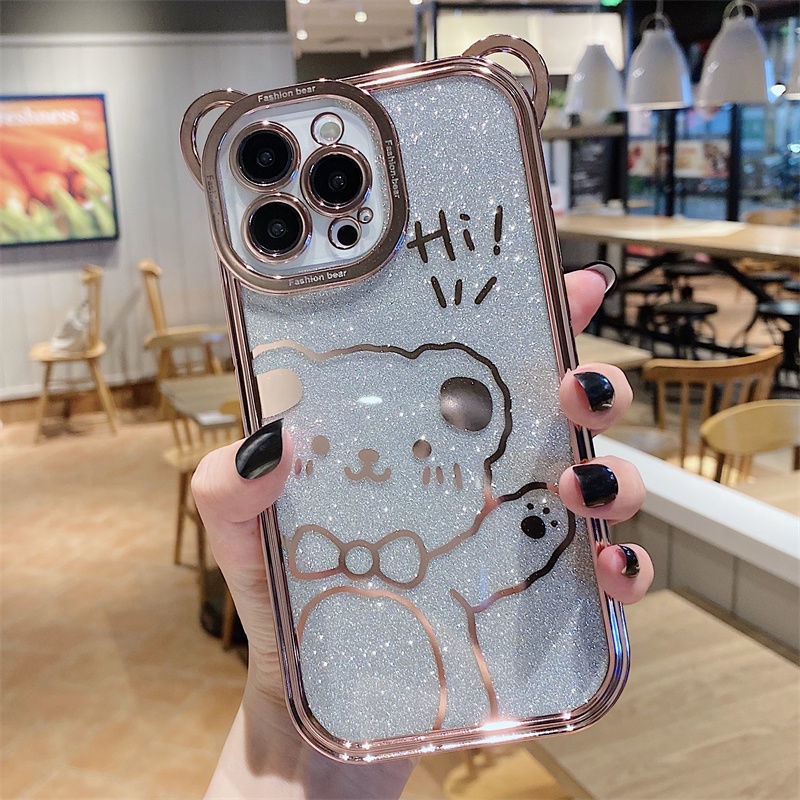 Ốp Điện Thoại Mạ Điện Họa Tiết Gấu Dễ Thương Cho iphone 12 13 11 Pro Max Ykj8
