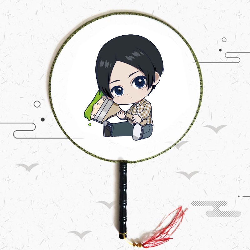 Quạt tròn cổ trang in hình BLUE PERIOD chibi anime cán gỗ quà tặng độc đáo xinh xắn