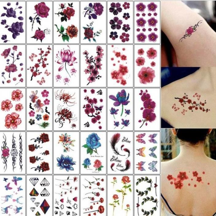 [Hàng Cao Câp] Bộ 30 bộ Hình xăm mini nhỏ đẹp dán chân tay lưng tạm thời cho nam nữ xinh cute tattoo nghệ thuật .