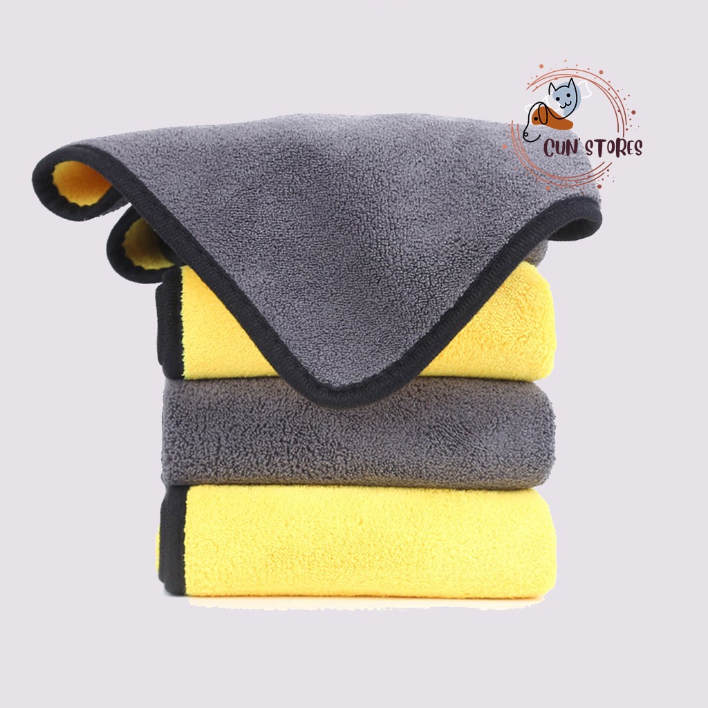 Khăn tắm cho chó mèo siêu thấm hút bằng vải Microfiber mặt vàng mặt xám, cỡ 60x30cm , 50*100cm _ Mã KTCM07